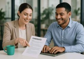 Recruiter and candidate discussing previous application outcome and new opportunities to Re-Engage Past Candidates.