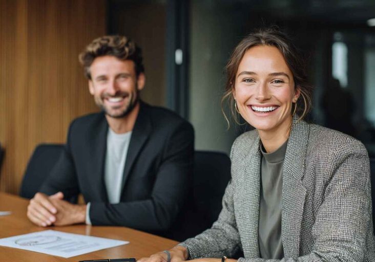 HR manager reviewing a candidate’s automated reference check report during a meeting.