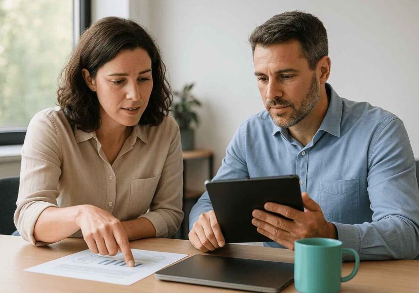 Recruitment team discussing automation triggers and candidate status movement settings using hiring software