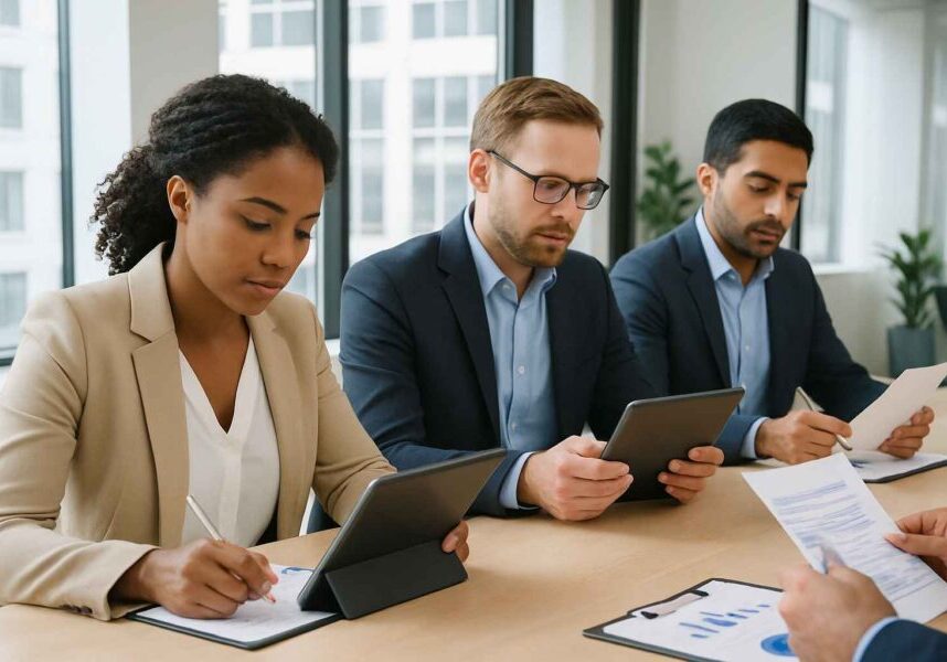 Hiring team using a structured interview process to reduce bias.