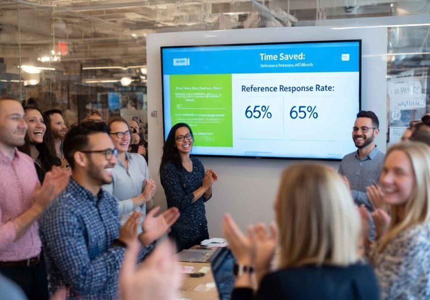 HR team celebrating faster, better hires after automation