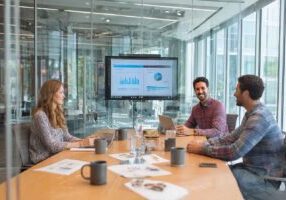 A hiring team reviewing structured reference check feedback in a collaborative session
