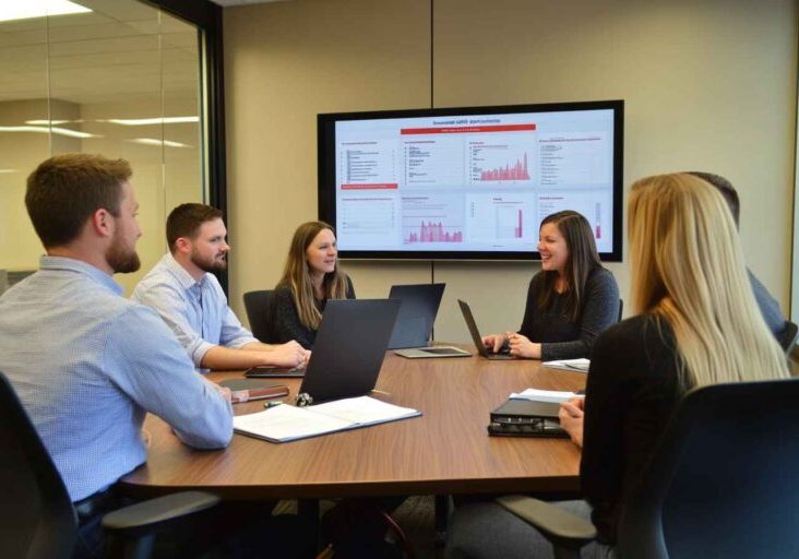 Staffing agency team reviewing ATS performance analytics.