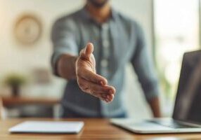 CEO offering a handshake for a new employee.