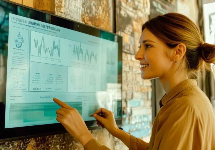 HR Due Diligence Checklist for Mergers and Acquisitions: An HR professional maintains a checklist on a large screen