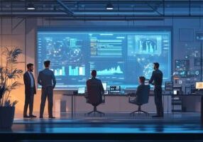 Diverse team discussing automated hiring processes in a modern office.