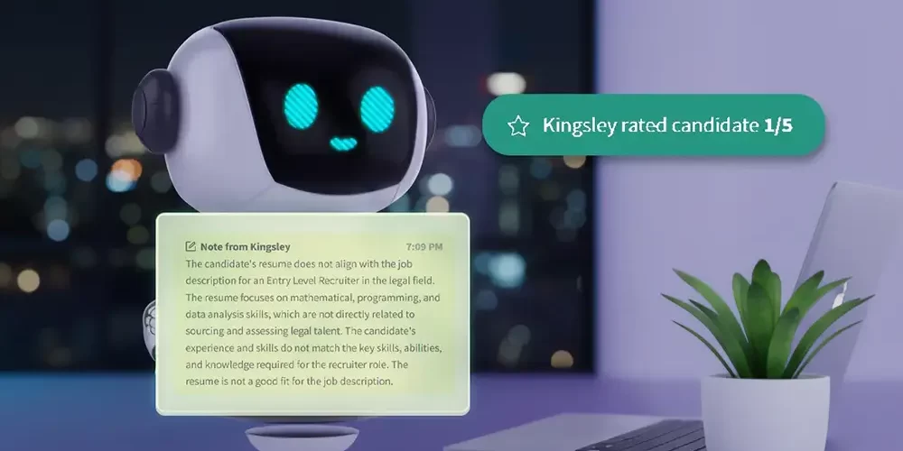 AI-powered resume screening assistant displaying candidate evaluation note with low suitability rating for job description.