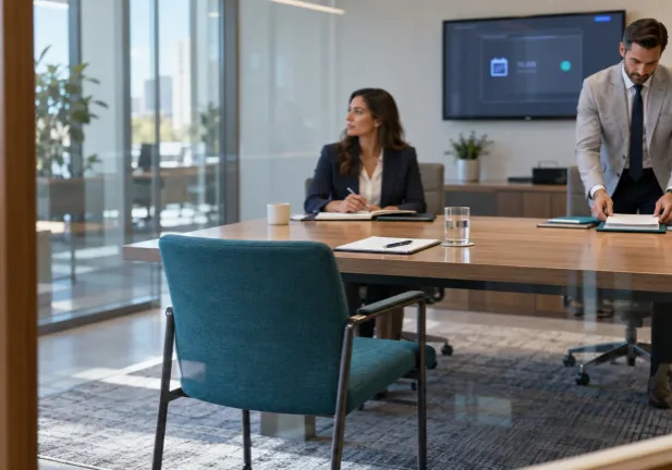 Prepared interview room with an empty candidate seat after a missed interview